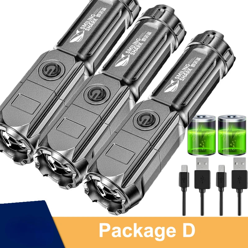 Portable LED Flashlight Rechargeable USB Zoom Torch 18650 Waterproof Tactical Light