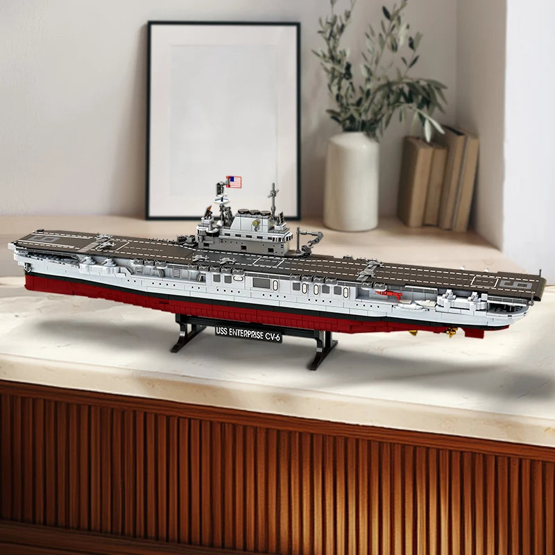 Military World War II Warship Battle Boat Building Blocks Sets The USS Enterprise CV-6 Bricks Toy For  Birthday Gift