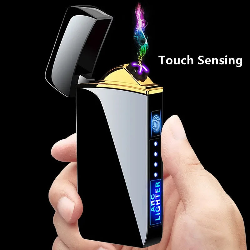 Electronic Lighter, Intellignet Touch Ignition, Metal Windproof, Dual Arc Flameless, Rechargeable USB Lighter, LED Power Display