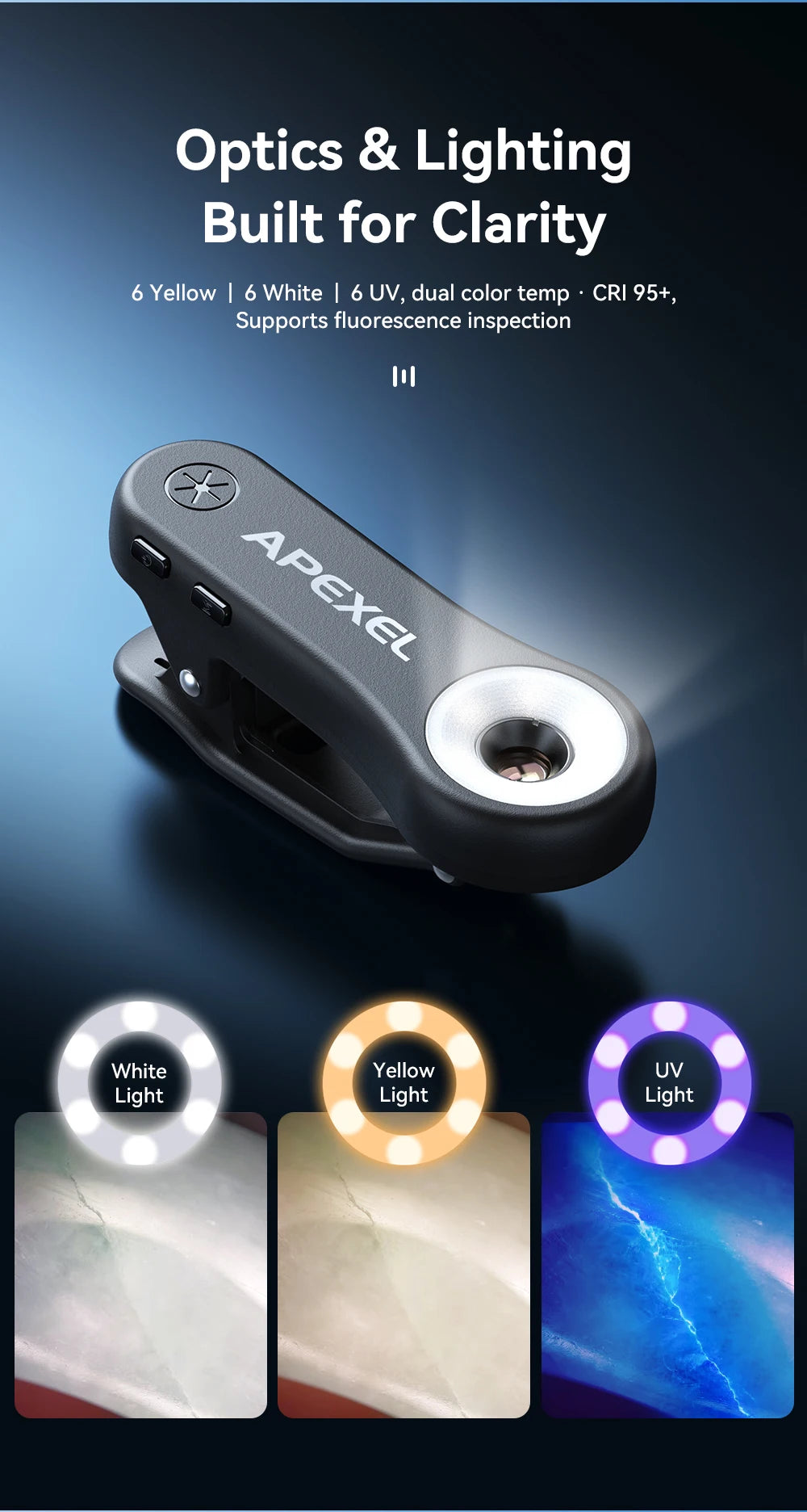 200X Smartphone Microscope Lens with LED Light Universal Clip