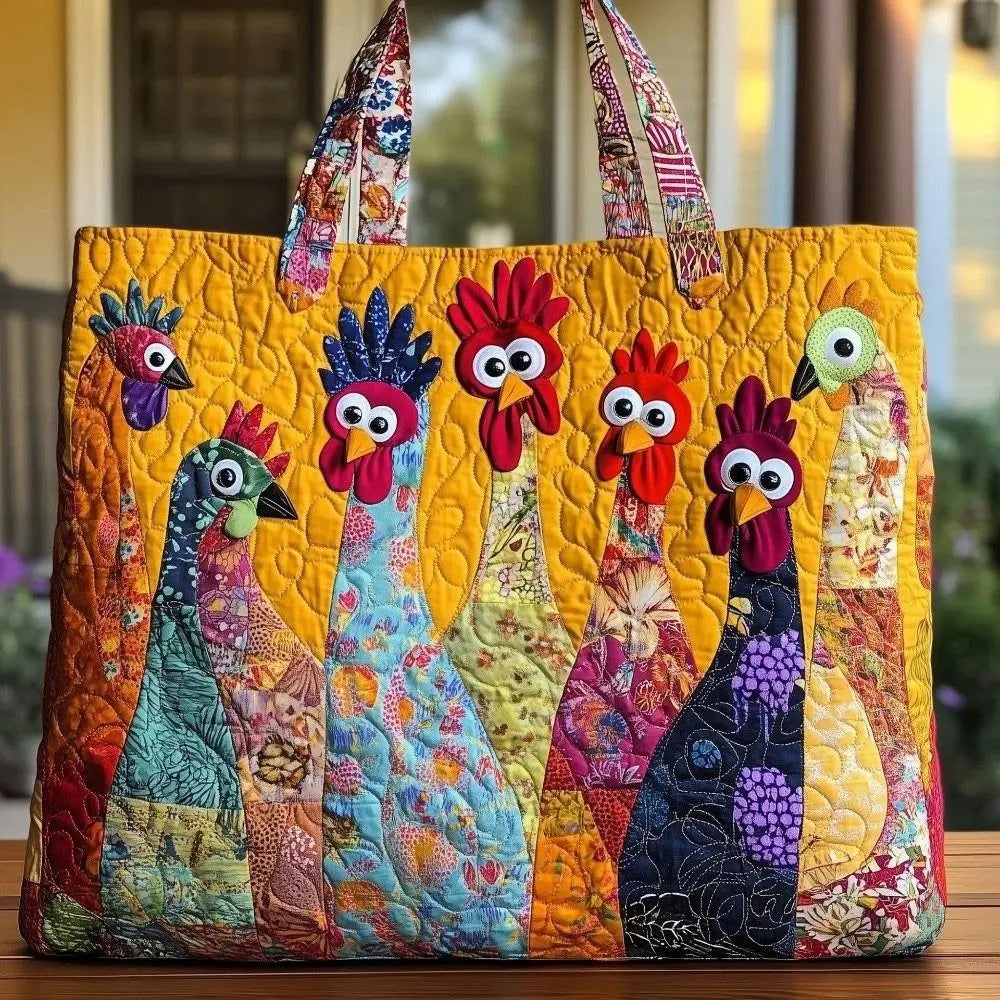 Vintage Quilted Tote Bag Large Capacity 3D Printed Canvas Shoulder Bag