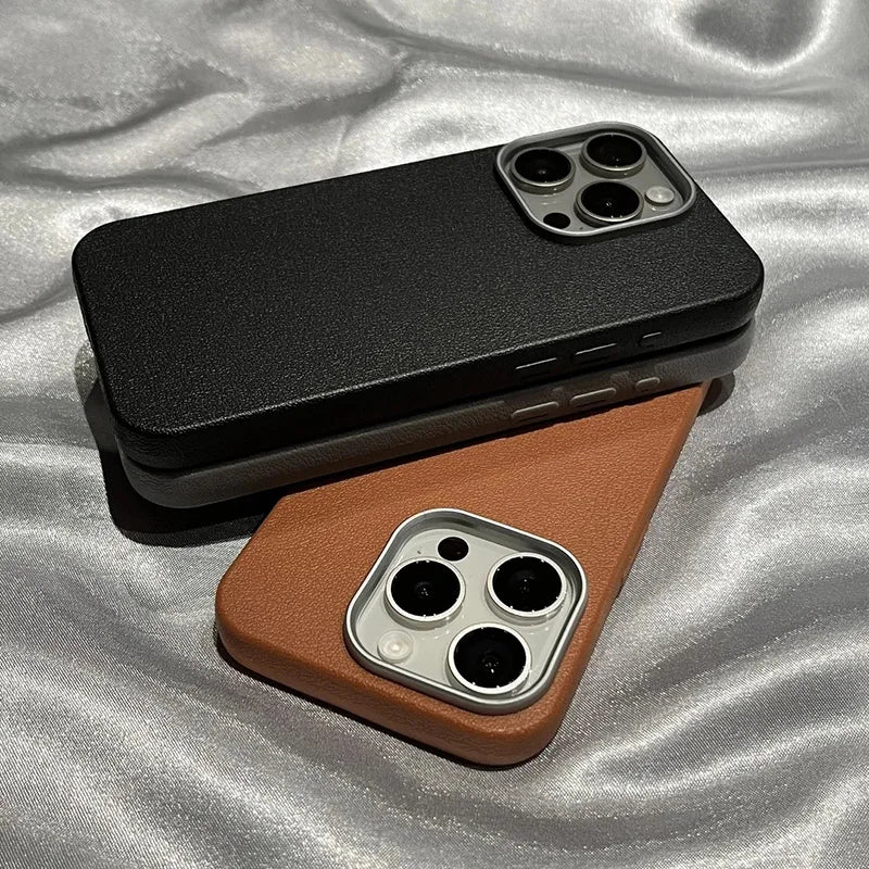 Luxury Matte Leather Phone Case For iPhone 17 16 15 14 Plus 16E Protection Shockproof Cover