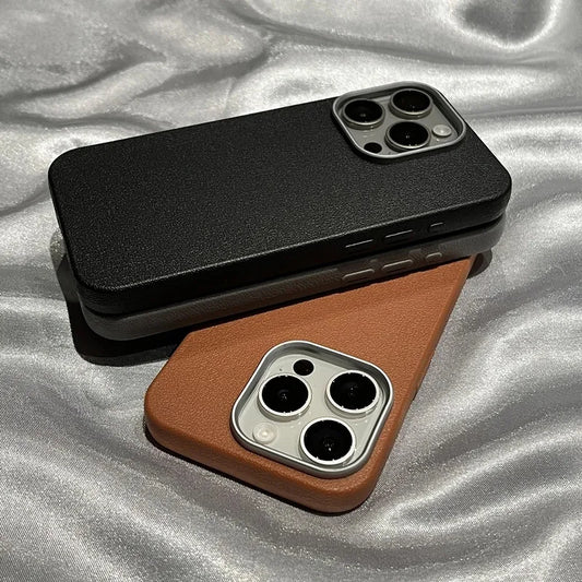 Luxury Matte Leather Phone Case For iPhone 17 16 15 14 Plus 16E Protection Shockproof Cover