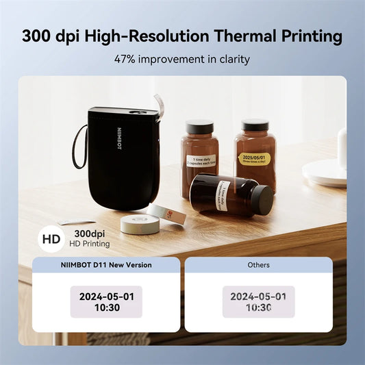 D11 Mini Thermal Label Printer 300DPI, Bluetooth Wireless Sticker Maker Portable Inkless Label Printer for Home & Office