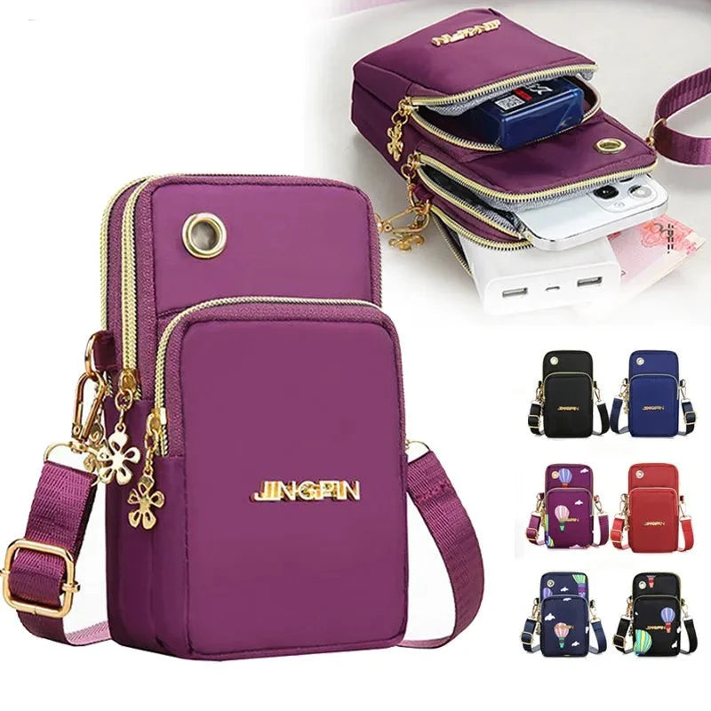 Mobile Phone Crossbody Bags Shoulder Bag Cell Phone Pouch With Headphone Plug 3 Layer Wallet