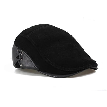 European Style Genuine Leather Caps Beret Man Casual Sheepskin Suede Fitted Duckbill Hats Male