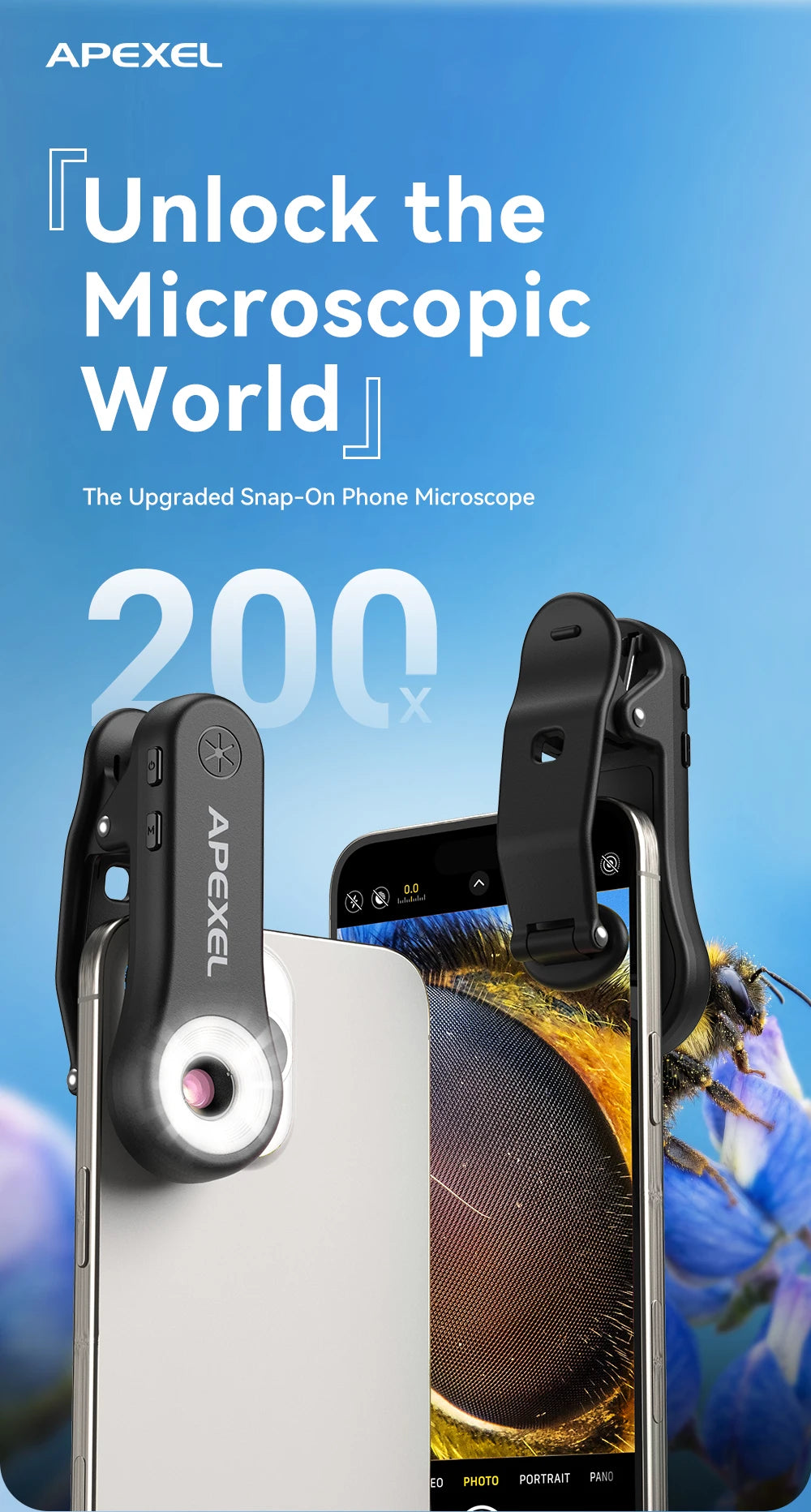 200X Mobile Phone Microscope Clip On Lens with LED Light