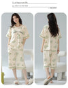 2-Pcs Women’s Summer Cotton Pajama Set – Breathable Short Sleeve Sleepwear with Cute Prints