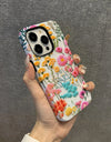Wildflower Boho Embroidery Effect Flower Case for iPhone 16 15 Pro Max 14 Plus Protective 2 in 1 Double Deck Cover