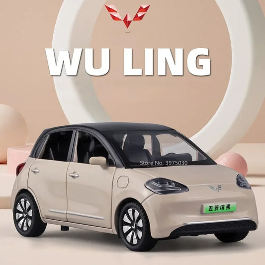 1/32 New Energy Electric Car Model Toy Wuling Binguo Alloy Diecast Vehicles with Sound Light Collection Toys