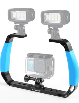 Dual Silicone Handles Aluminium Alloy Underwater Diving Rig for GoPro/ DJI OSMO Action/ Insta360 and Other Action Cameras