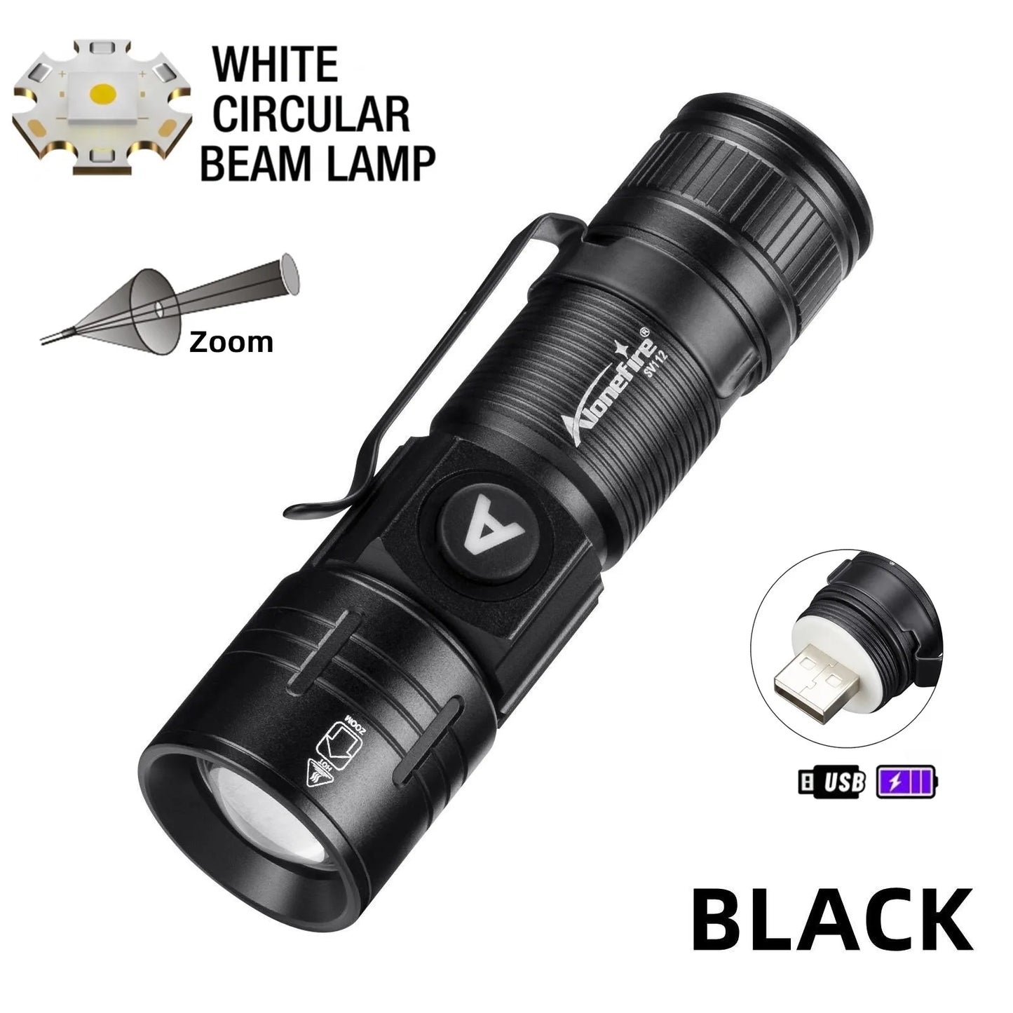 5W Zoomable Rechargeable LED Flashlight