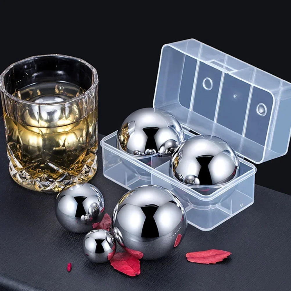 2pcs Large Whiskey Stones Round Stainless Steel Ice Ball Reusable Drink Cooler for Beer Wine Coffee Food Grade Bar Accessories