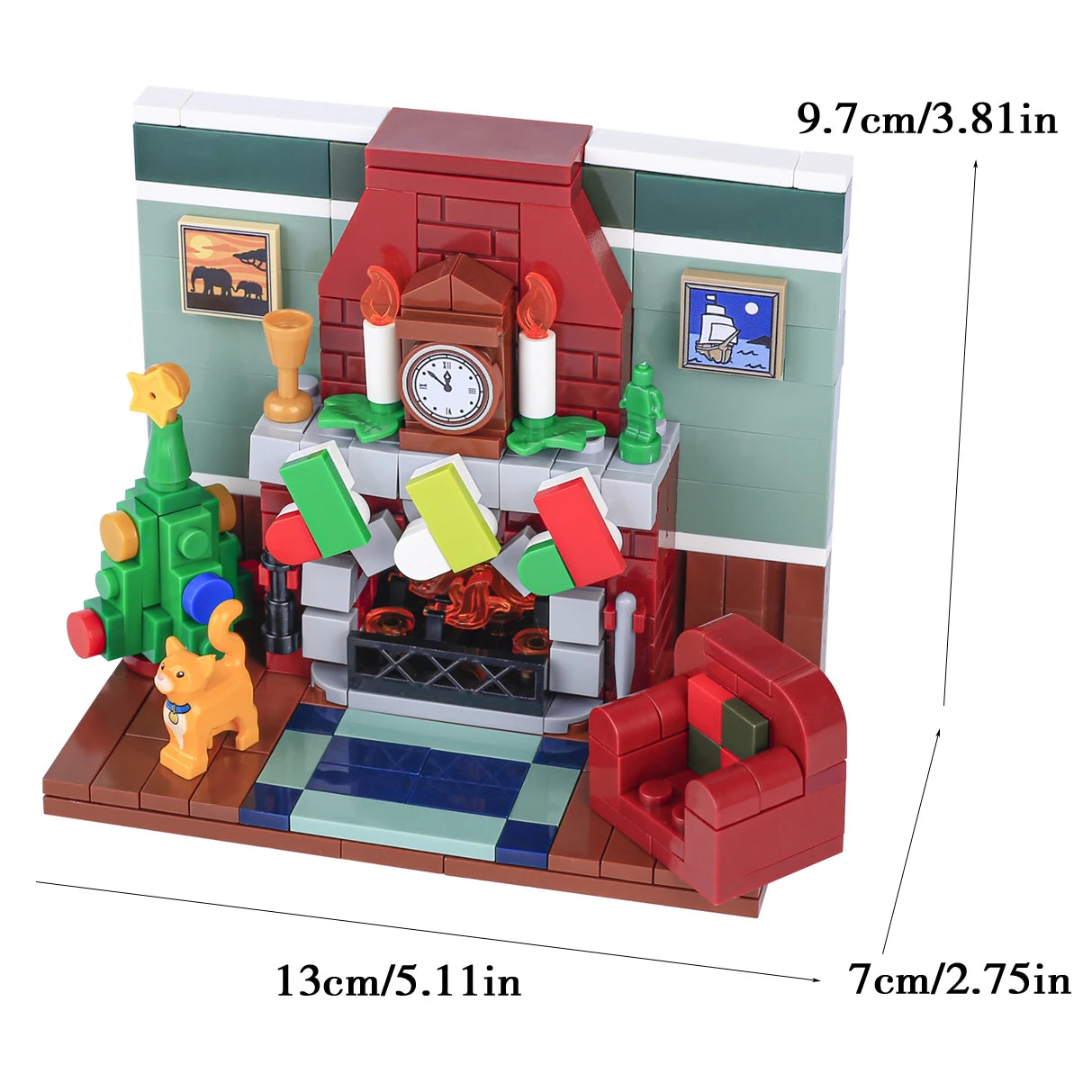 Christmas Village House Building Blocks Sleigh Reindeer Tree Present Car Wreath Fireplace Gingerbread Man Bricks Toys  Gift