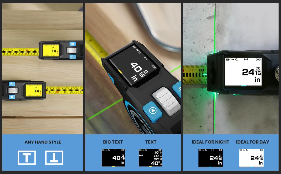 100M Laser Tape Measure Rechargeable Digital Distance Meter with Green Laser Line & IPS Display