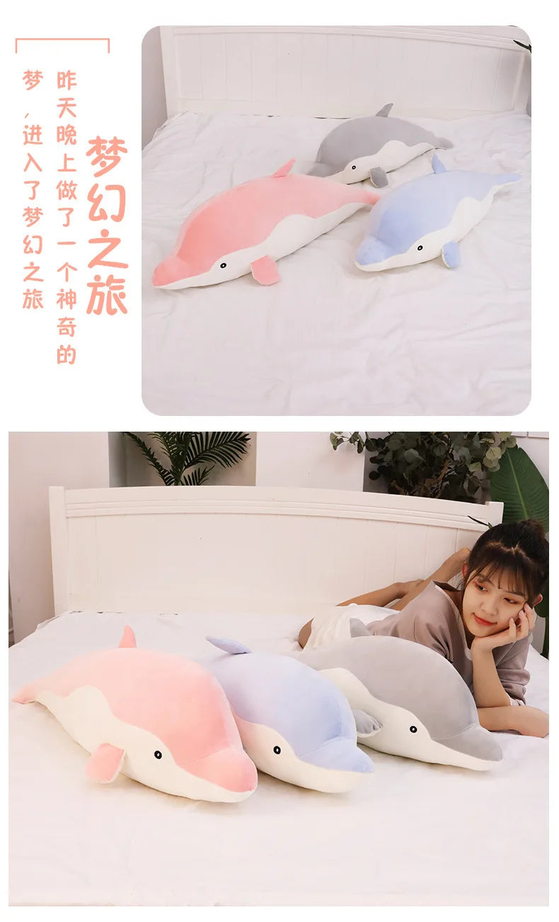Kawaii Dolphin Plush Toy Soft Stuffed Doll for Kids Birthday Gift Large Cuddly Pillow Cute Plushie for Girls Super Soft Short
