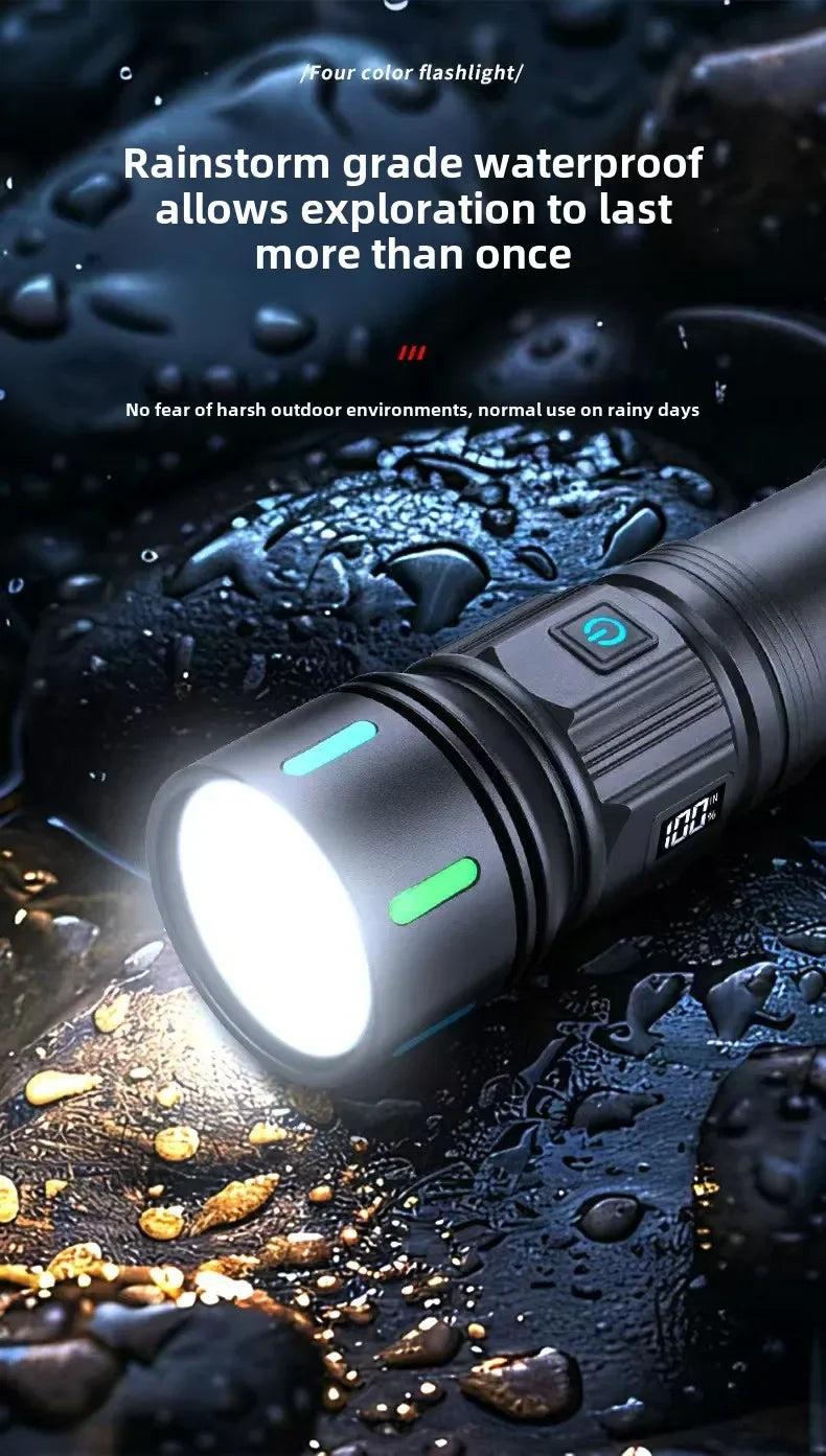 High Power 4 LED Light Source Rechargeable Tactical Flashlight with Zoom Waterproof Aluminum Alloy Camping Lantern