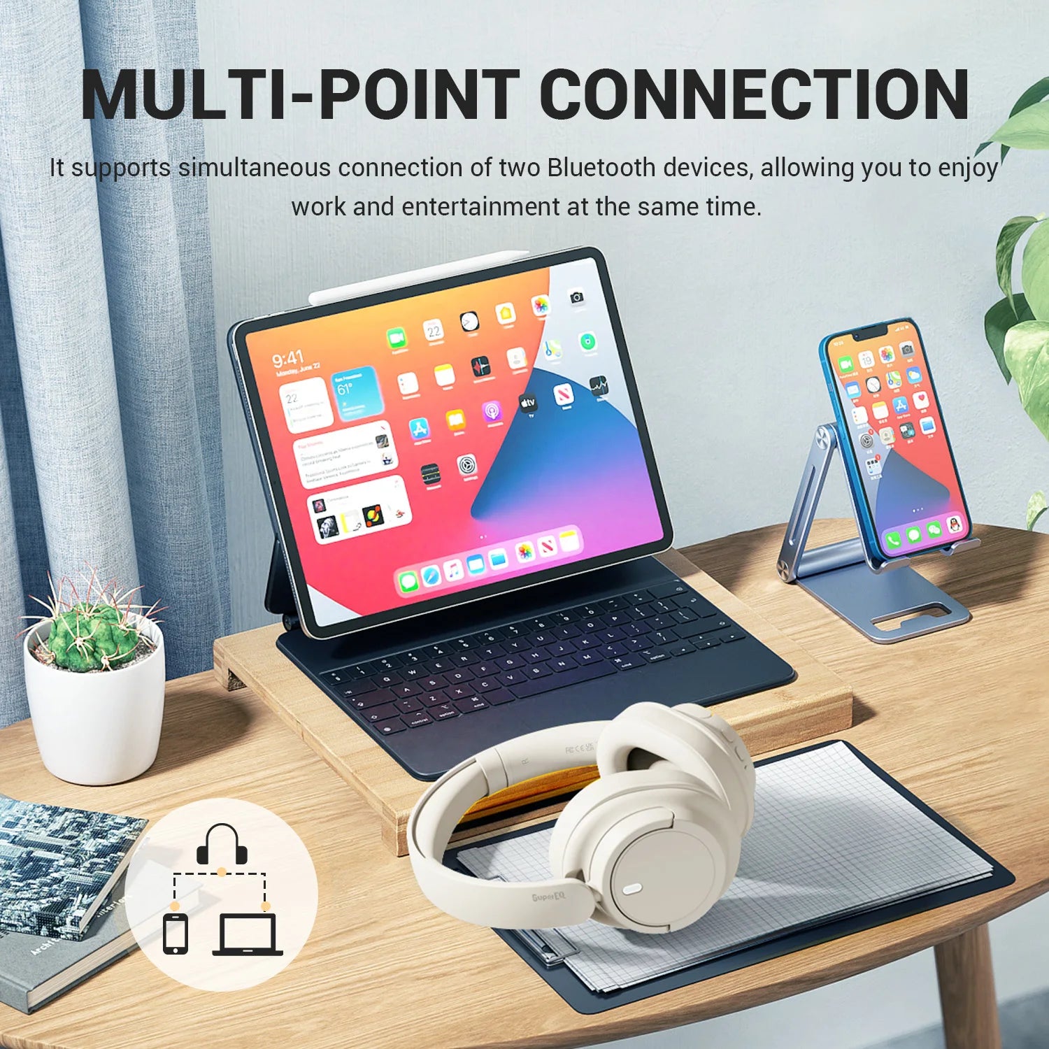 SuperEQ V16 Wireless Bluetooth 5.3 Headphones Hi-Res Audio Over Ear Wireless Headset With Low Latency 90Hrs APP Support