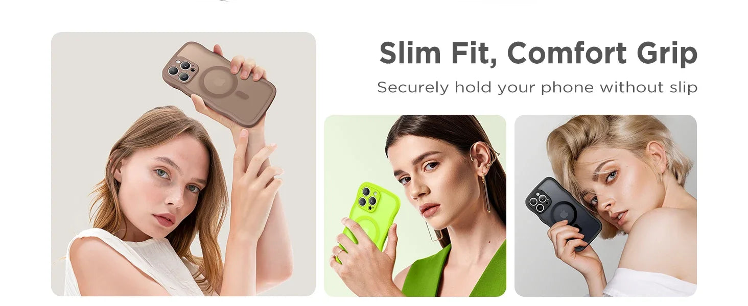 For iPhone 15 Pro Max Case Curly Wave Frame Shape Design Camera Protection Drop Shockproof Compatible with MagSafe Phone Case