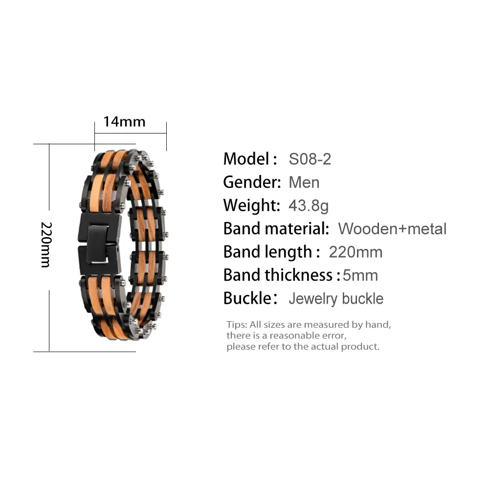 Fashion Bracelet for Metal Stainless Steel Wood Strap Jewelry Bracelets