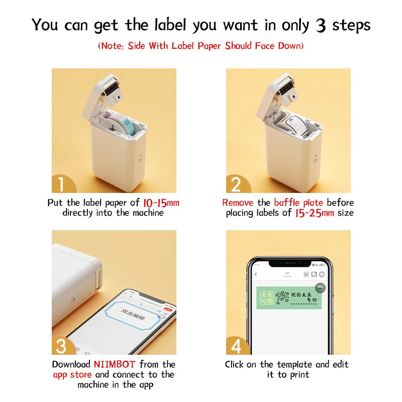 D101 Mini Thermal Label Printer, Portable Bluetooth Inkless Label Maker (10–25mm), Rechargeable Type-C for Home, Office & Business