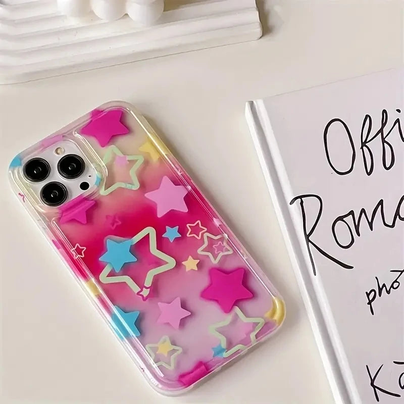 Colorful Star Clear Soft Phone Case For iPhone 17 14 15 16 Pro Max Air 16E Anti-Fall Protection Cover