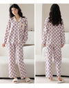 Women’s Winter 100% Cotton Pajama Set – Loose Fit, Turn-Down Collar, Long Sleeves, Cute Pink