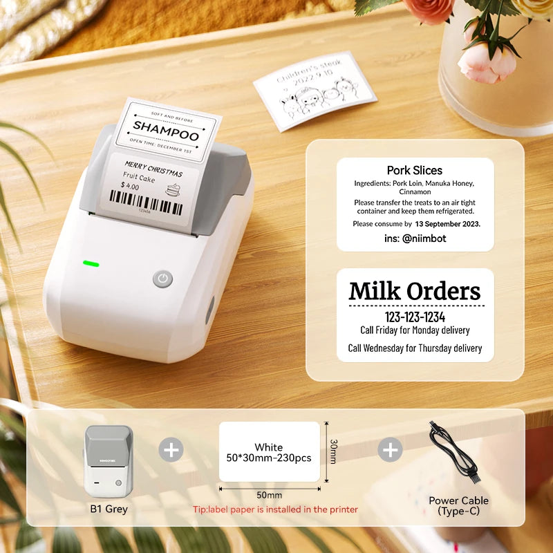 B1 Portable Label Printer, Bluetooth Wireless Mini Thermal Label Maker 20–50mm, Inkless Sticker Printer for Home & Business
