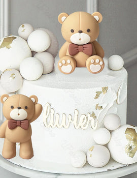 1 Set Brown Bear Cake Toppers  2-4cm White Balls Boho Teddy Bear Cake Topper for Birthday  Shower Cupcake Cake Decoration