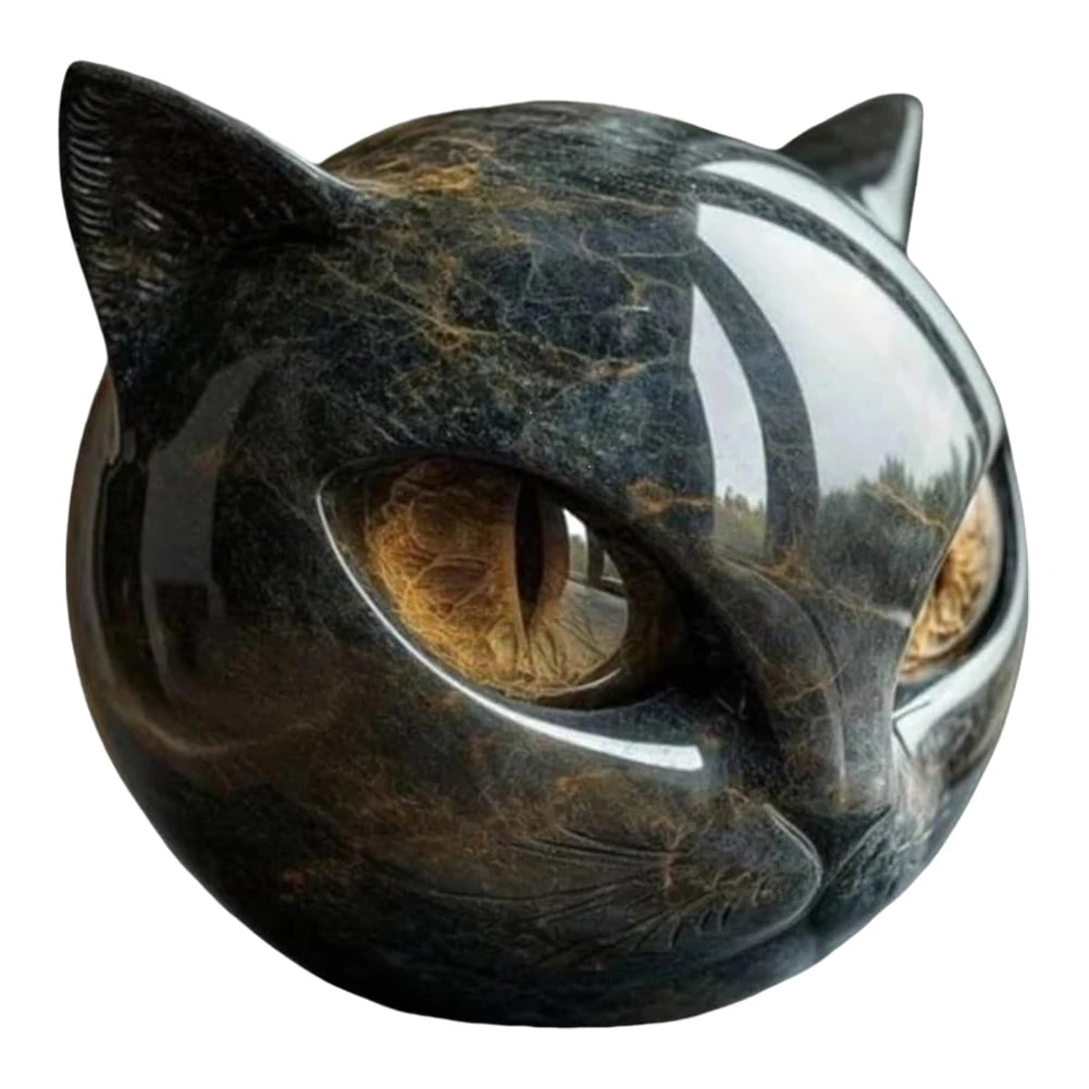 Black Cat Figurine Resin Cat Head Healing Stone Marble Texture Cat Stone Resin Cat Sculpture Ornament Cat Sculpture Craft Decor