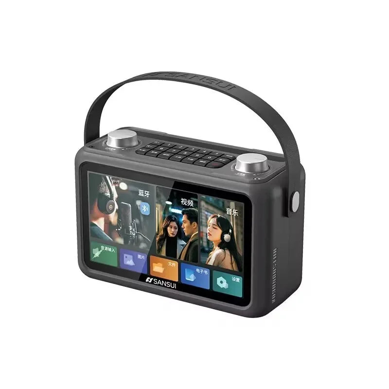Karaoke Wireless Bluetooth Speaker Outdoor Portable SANSUI F58 40W Music and Video Player 7-inch Screen Lyrics Display TF/FM/AUX