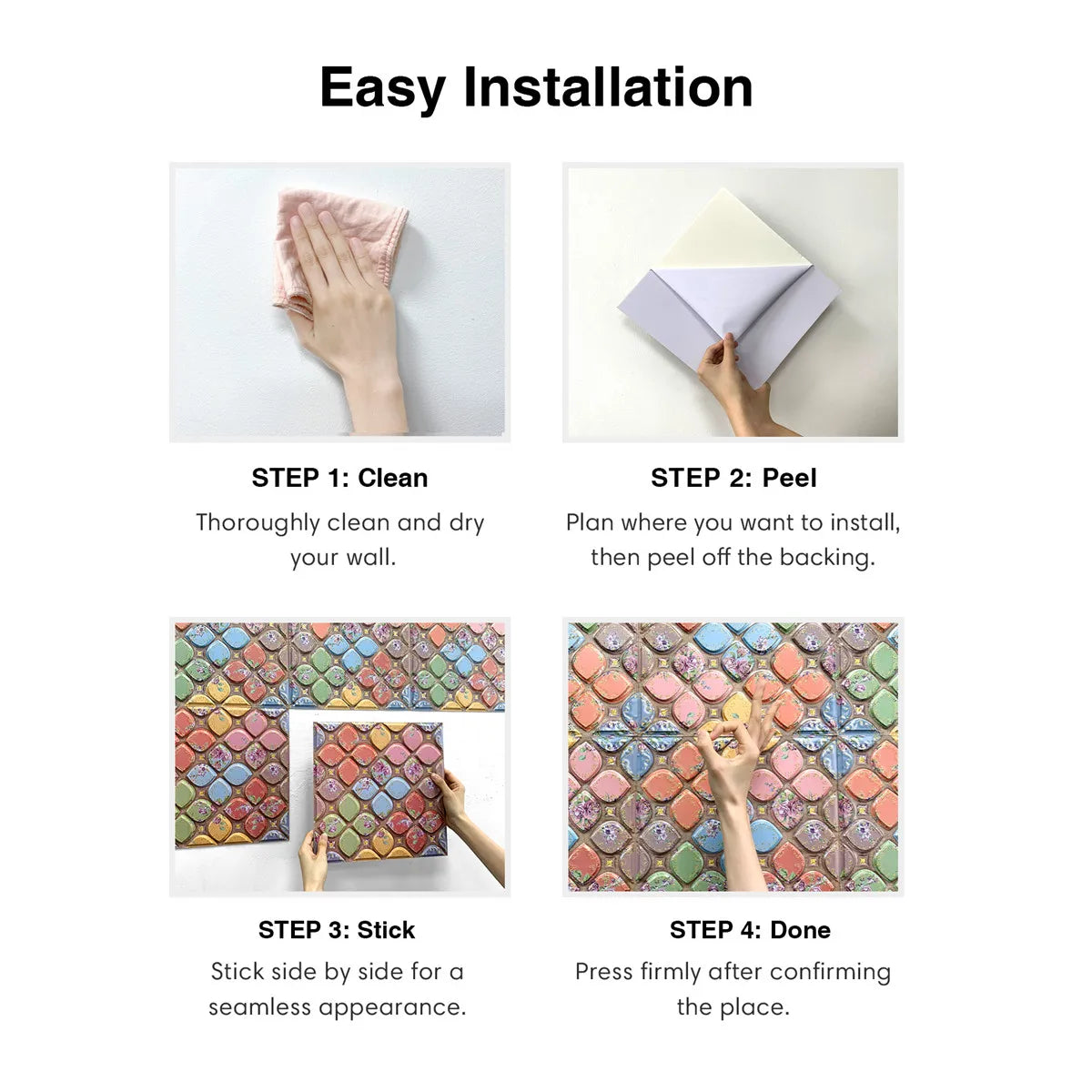 3D Wall Sticker Self-adhesive Boho Wall Panel Peel and Stick Tile Backsplash for Kitchen Bathroom Living Room Waterproof