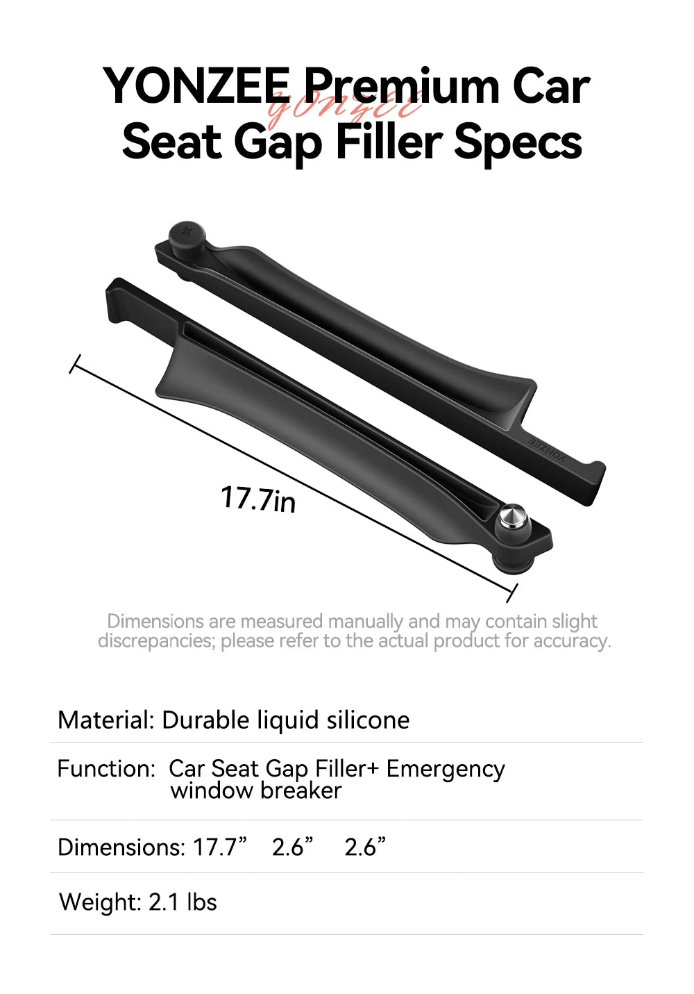 Car Seat Gap Filler with Emergency Safety Hammer for Tesla and All Vehicles