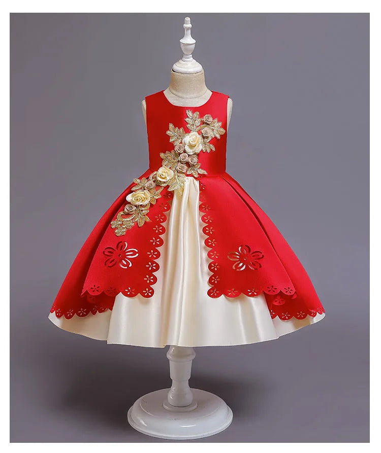 Girls Summer Princess Dress - Sleeveless Tulle Tutu with Floral Appliques | Kindergarten Performance Outfit, Birthday Party Gown