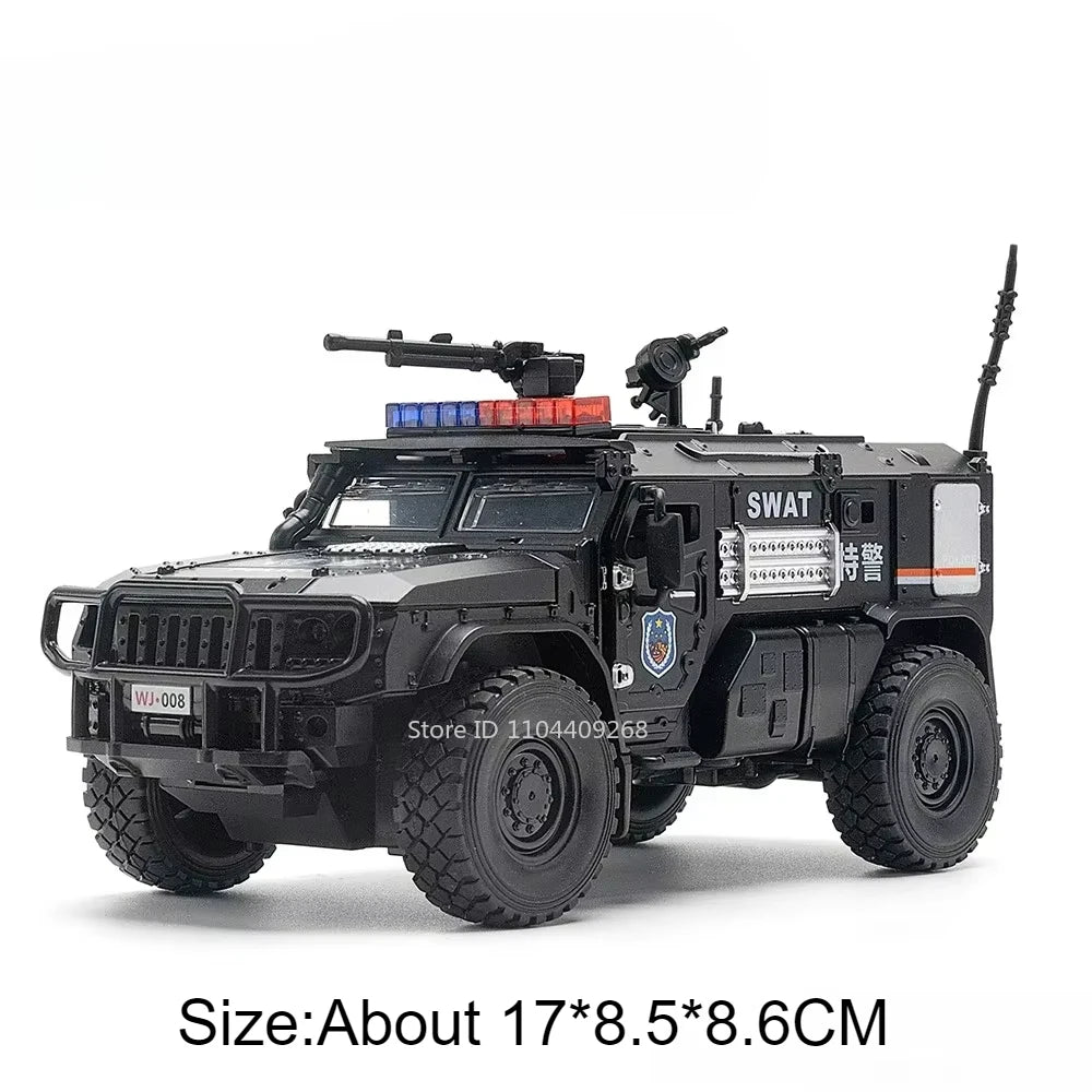 1:32 VDV SWAT Sabertooth Armored Car Model Toy Shock Absorption Police Cars Music Light Off-road Vehicle Sound Light Boys Gifts