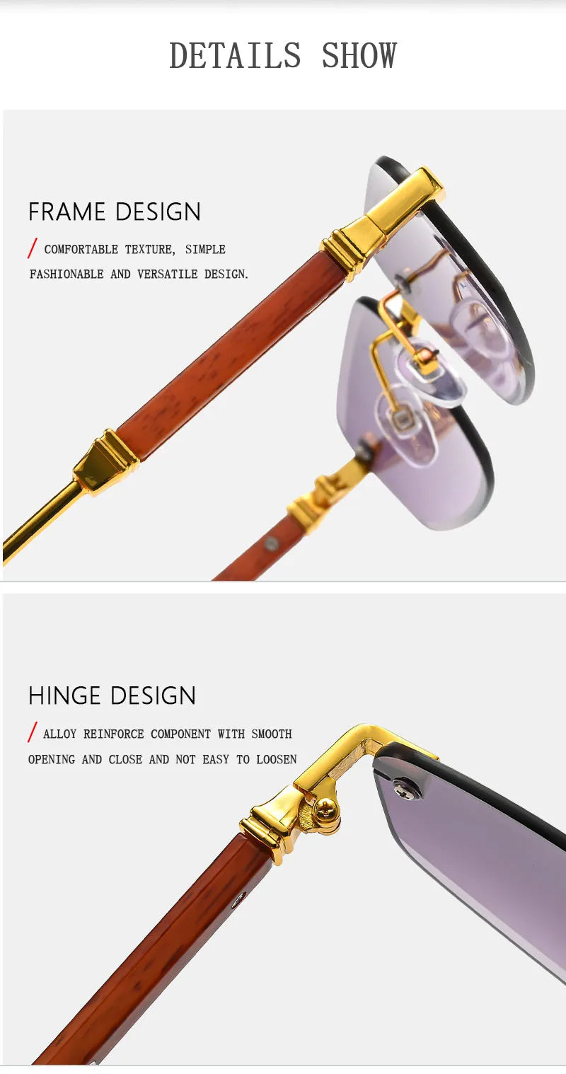 Rimless Wooden Sunglasses With UV400 Protection