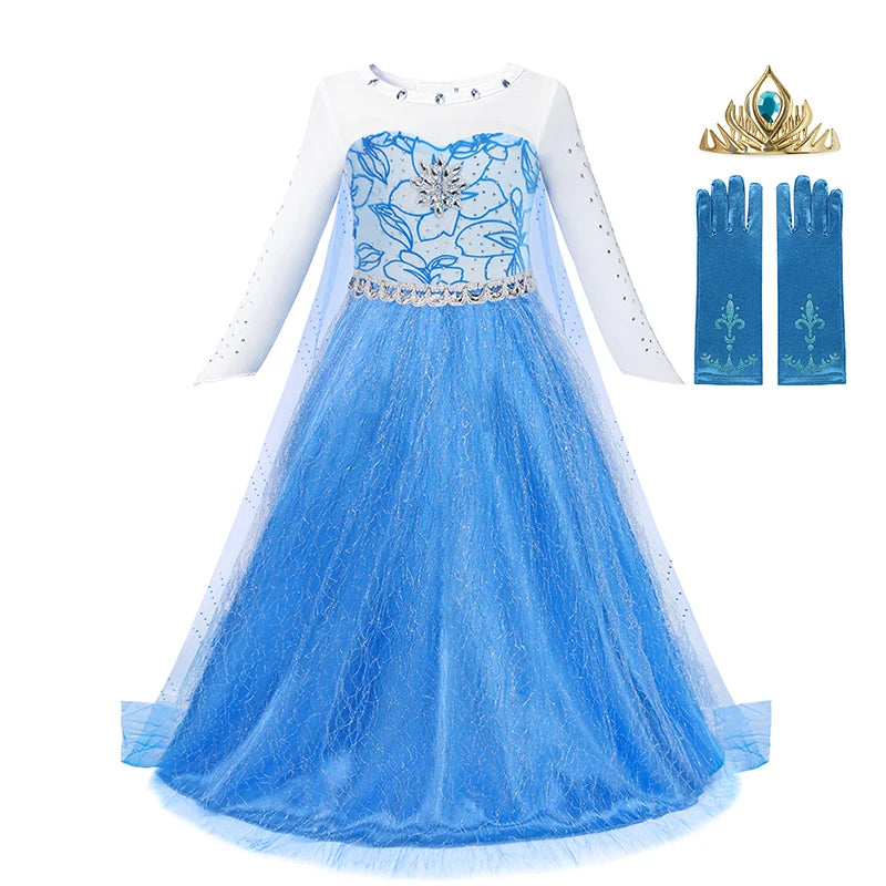 2-10Y Elsa Dress for Girl Disney Elsa Costume Snow Queen Dress for Cosplay Birthday Christmas Party Children Kids Frozen Costume