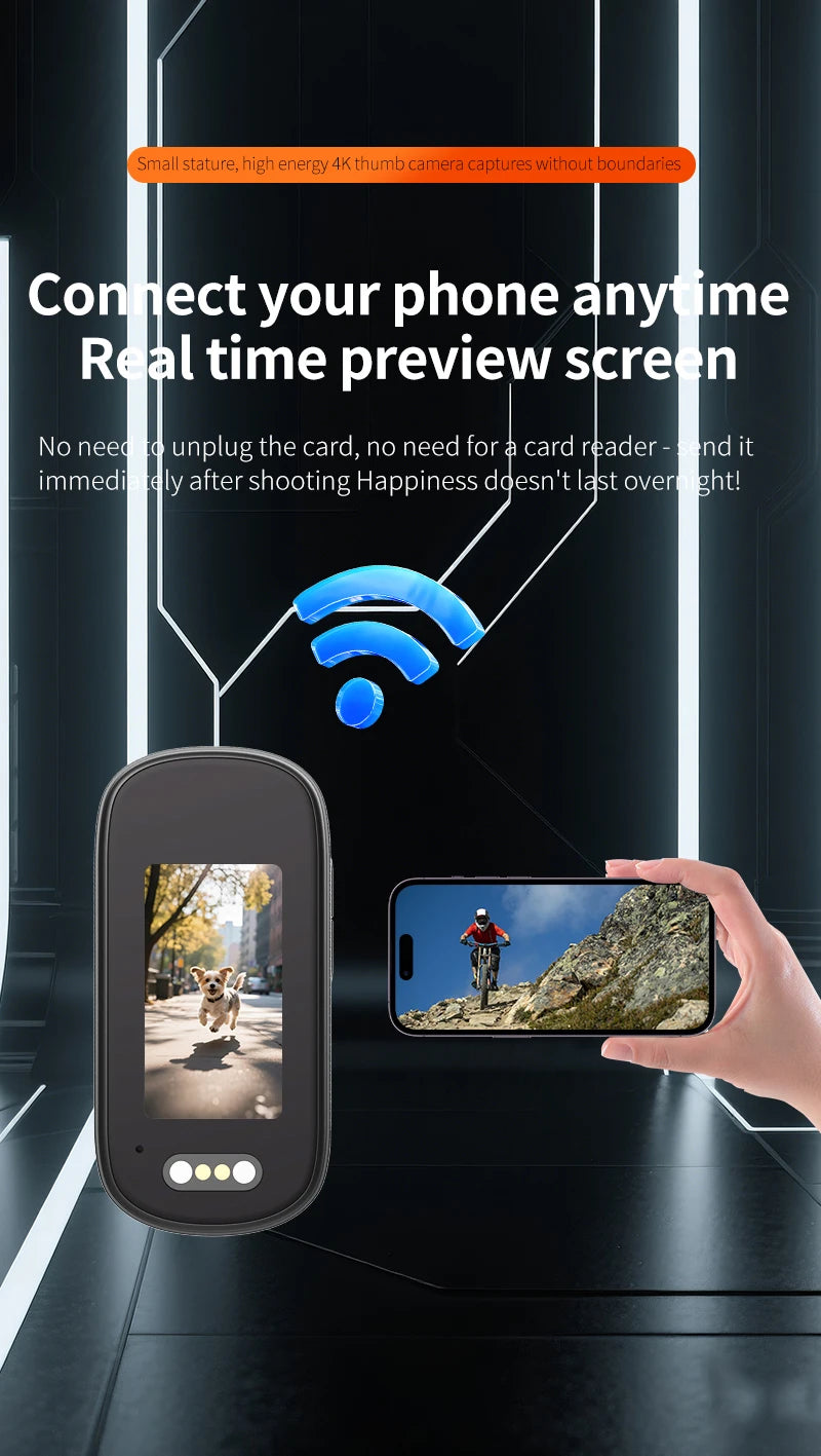 4K WiFi Mini Action Camera Outdoor Sport Thumb Pocket Camera Portable Helmet Motorcycle Camcorder for Vlog Cycling Body Cam