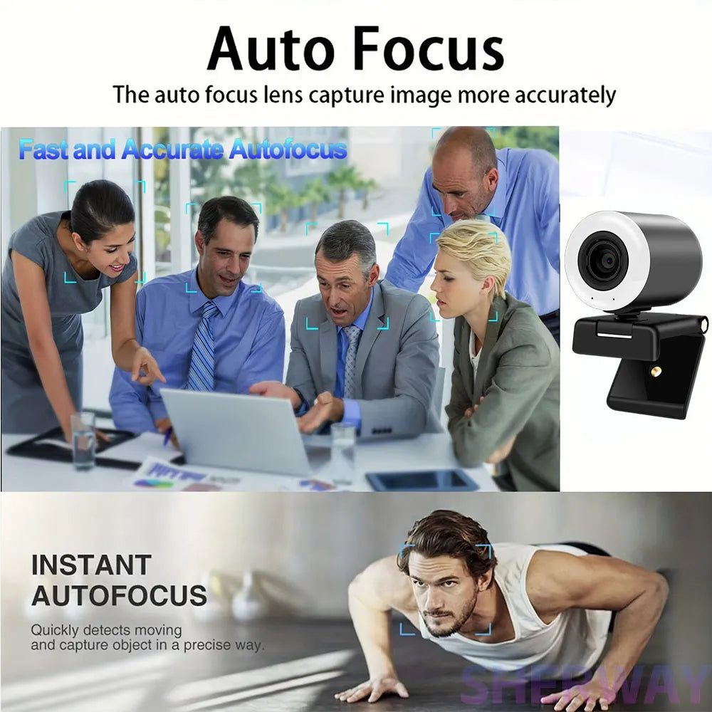 2K Streaming Webcam with Ring Light Autofocus Living Stream Camera 1080P USB Camera with Mics for Tiktok/YouTube Live Broadcast