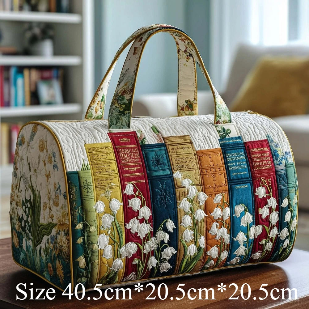3D Puff Print Quilted Book Pattern Tote Bag Floral Embossed Travel Bag Vintage Library Weekender Duffle Gym Yoga Overnight Bags