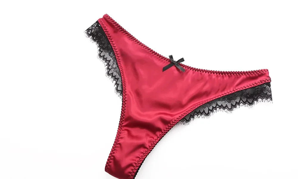 Womens Satin Patchwork Lace Underwire Push Up Bra Set