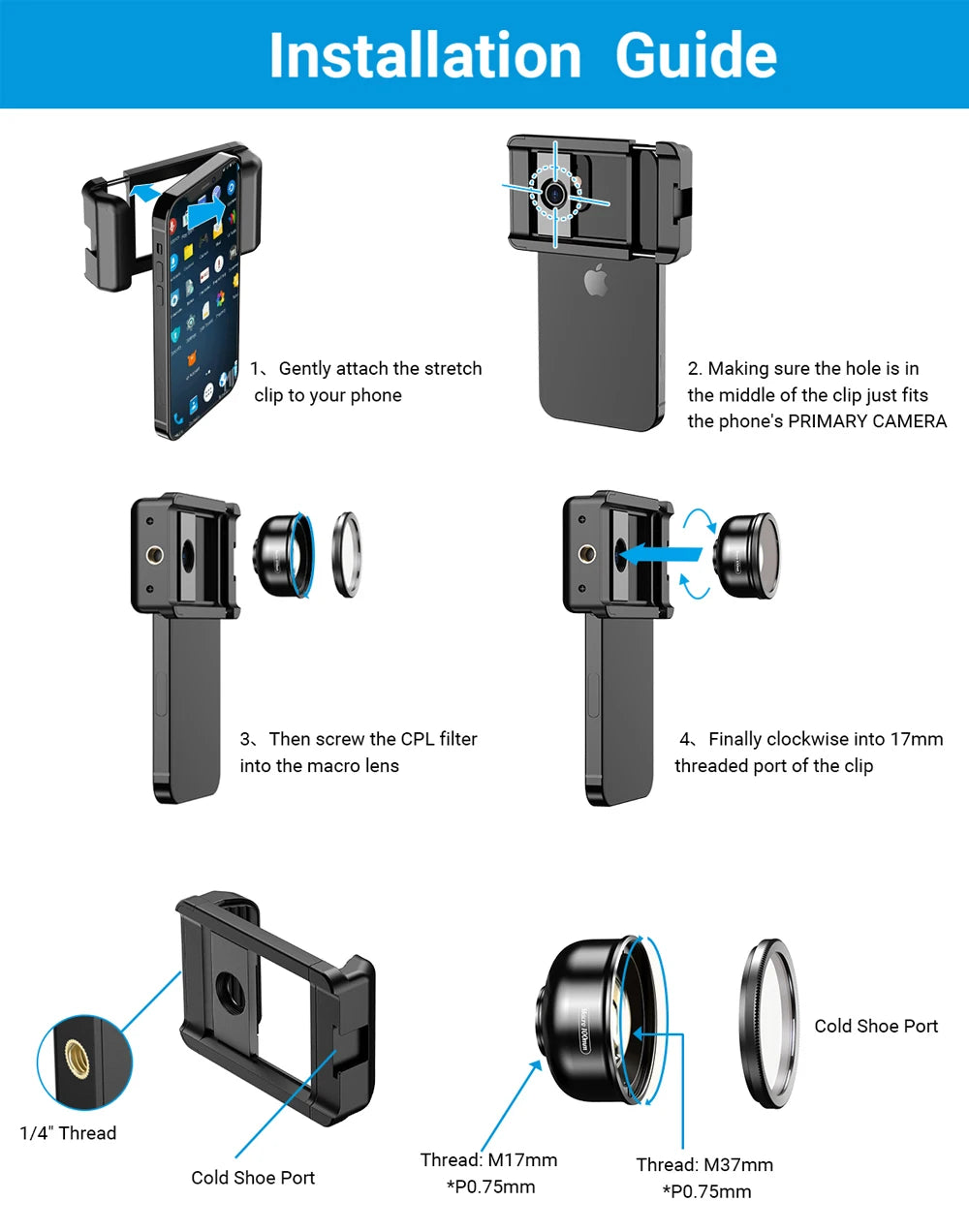 100mm Macro Smartphone Camera Lens with CPL Filter and Clip