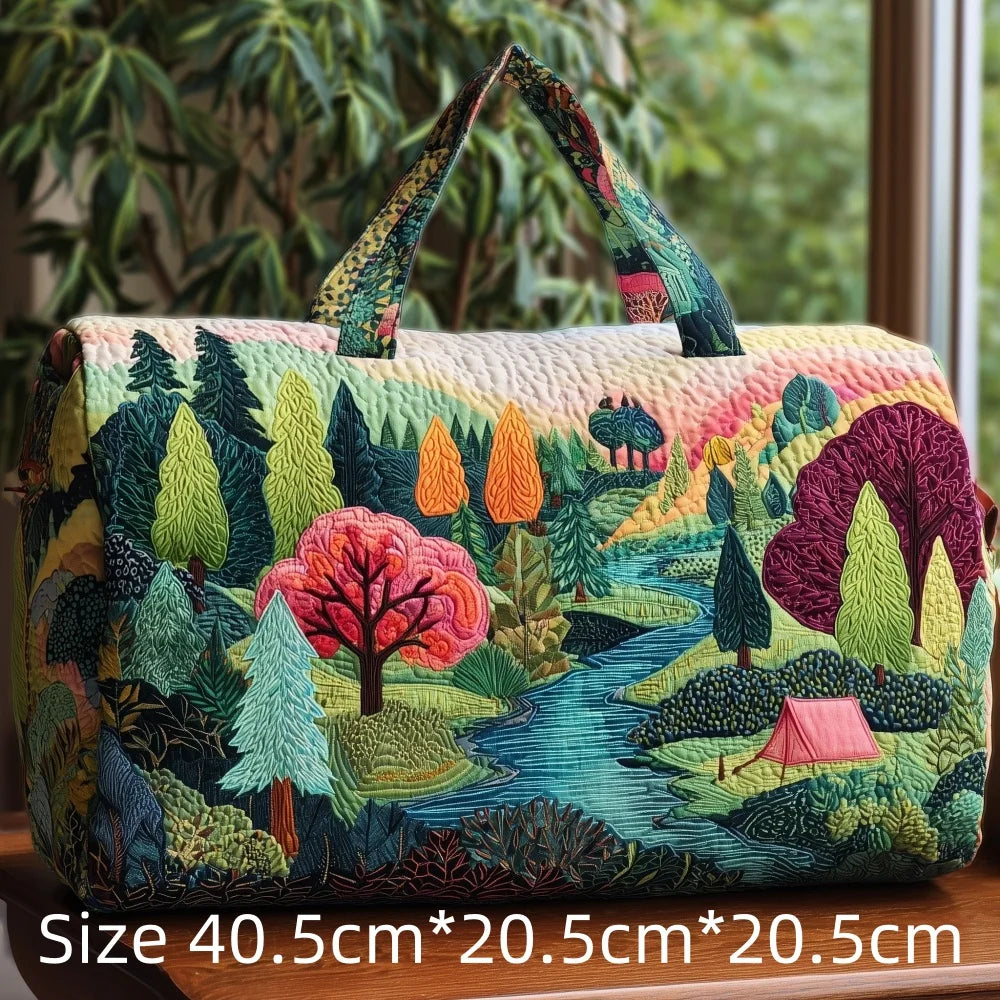 3D Print Quilted Duffle Bag Mountain Forest Lake Cabin Scenery Weekend Gym Overnight Bags Carryall Handbag Travel Camping Hiking