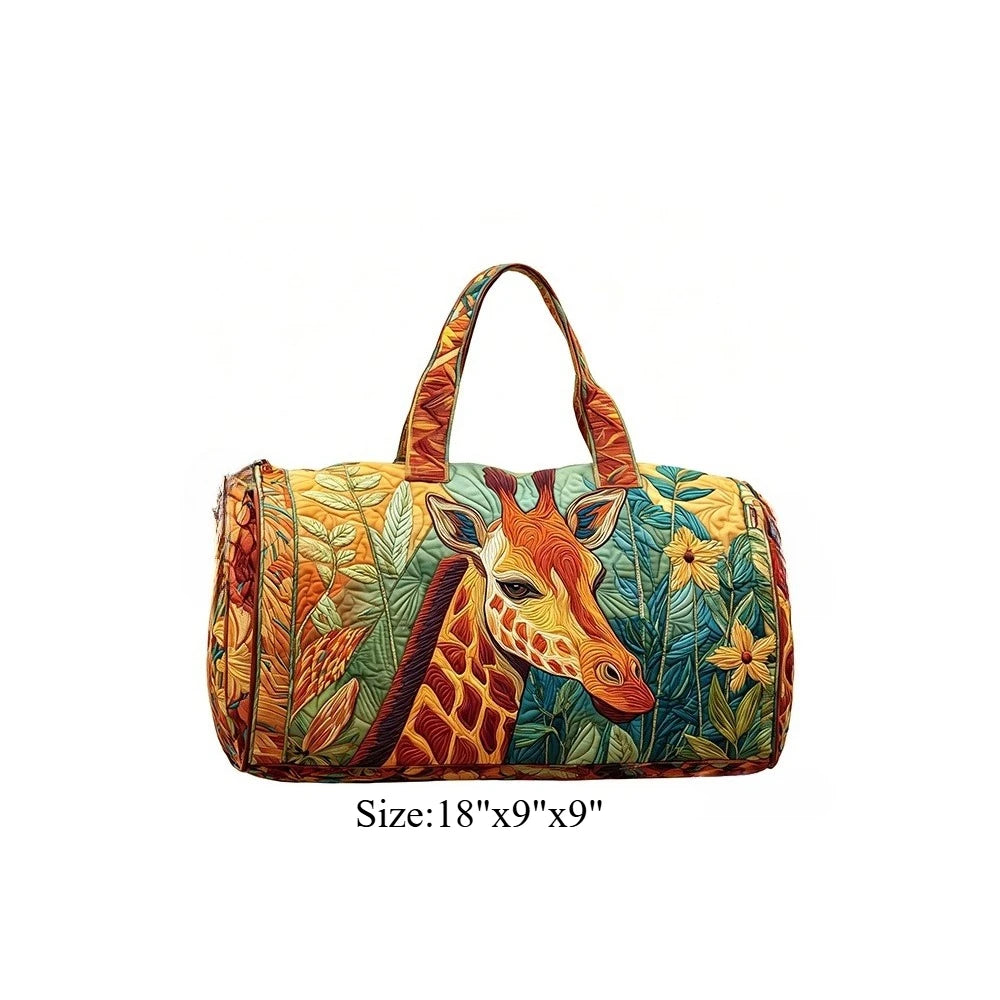 Travel Duffel Bag Quilted Weekender Bag 3D Giraffe Print Luggage African Animal Pattern Carry On Bag for Vacation Beach Camping