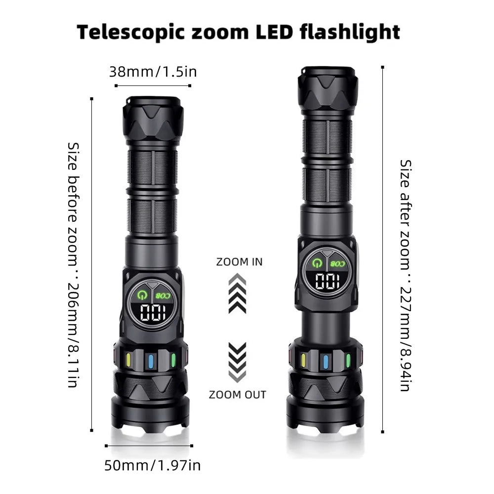 5000 Lumen Rechargeable LED Flashlight With COB Side Light