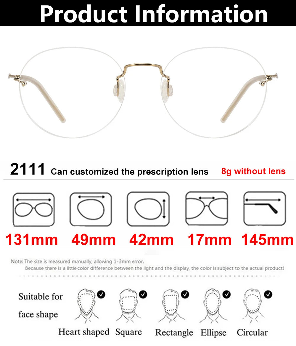 Ultralight Oval Rimless Titanium Eyeglasses Frame