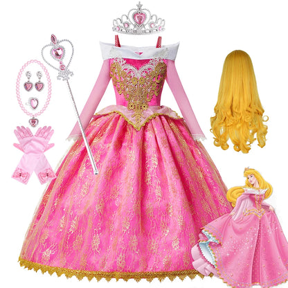 Girls Sleeping Beauty Aurora Princess Halloween Cosplay Dress Off Shoulder Kids Gift Fancy Party Princess Clothing