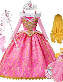 Girls Sleeping Beauty Aurora Princess Halloween Cosplay Dress Off Shoulder Kids Gift Fancy Party Princess Clothing