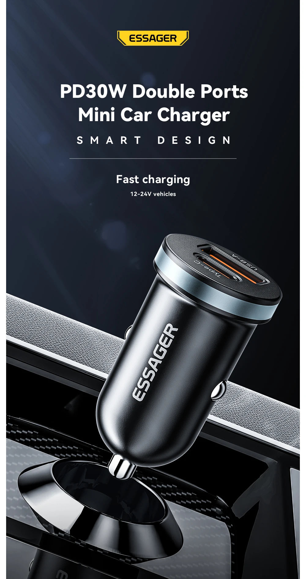 30W USB-C + USB-A Fast Car Charger (PD + QC 3.0)