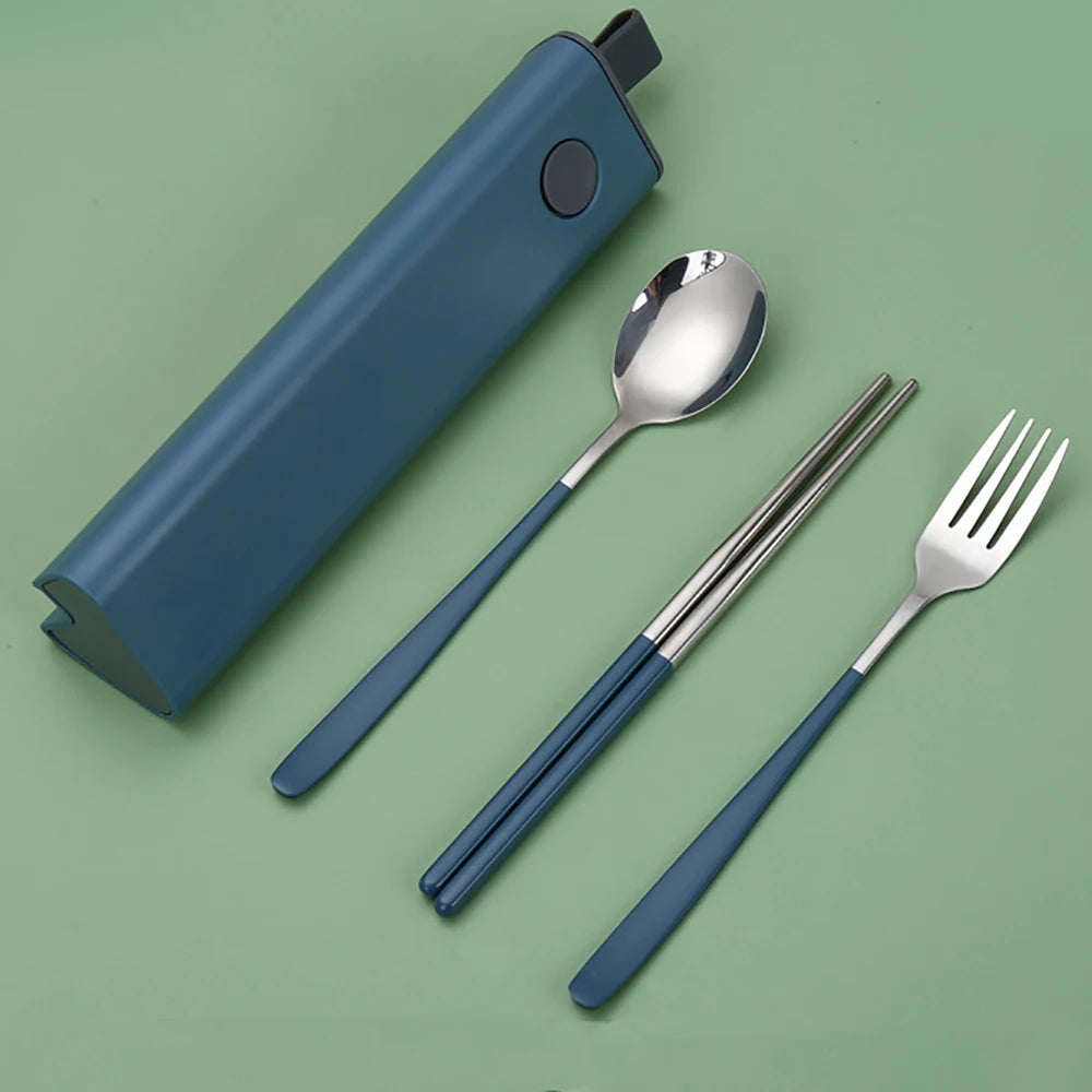 2/3Pcs Colorful Dinnerware Set 304 Stainless Steel Cutlery Set Kitchen Portable Tableware Set Chopsticks Fork Spoon Dinner Set